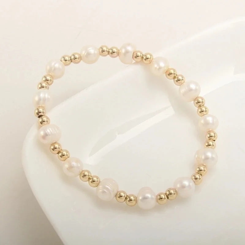 Minimalist Geometric Color Block Stainless Steel Artificial Pearl Plating 18k Gold Plated Bracelets