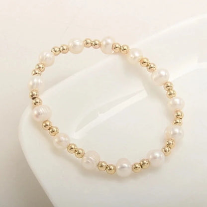 Minimalist Geometric Color Block Stainless Steel Artificial Pearl Plating 18k Gold Plated Bracelets