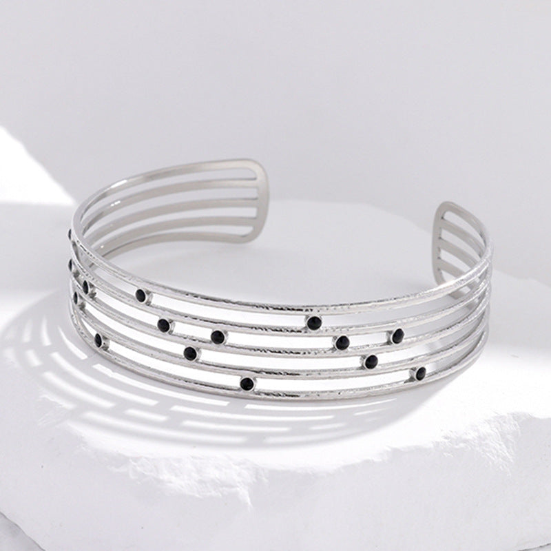 2 Pieces Expressive Stripe Stainless Steel Electroplating Bangles