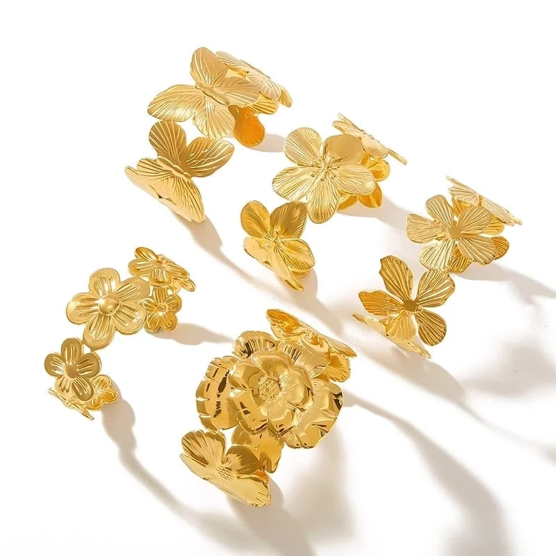 Vintage Style Minimalist Classic Style Butterfly 304 Stainless Steel 18K Gold Plated Bangle In Bulk