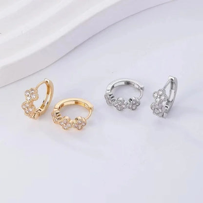 1 Pair Elegant Flower Inlay Copper Artificial Diamond Hoop Earrings