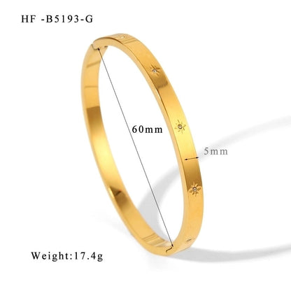 Minimalist Shiny Solid Color 316L Stainless Steel 18K Gold Plated Zircon Bangle In Bulk