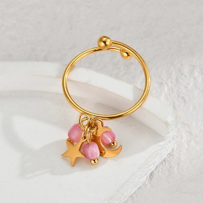 Cute Moon 304 Stainless Steel 18K Gold Plated Irregular Open Rings
