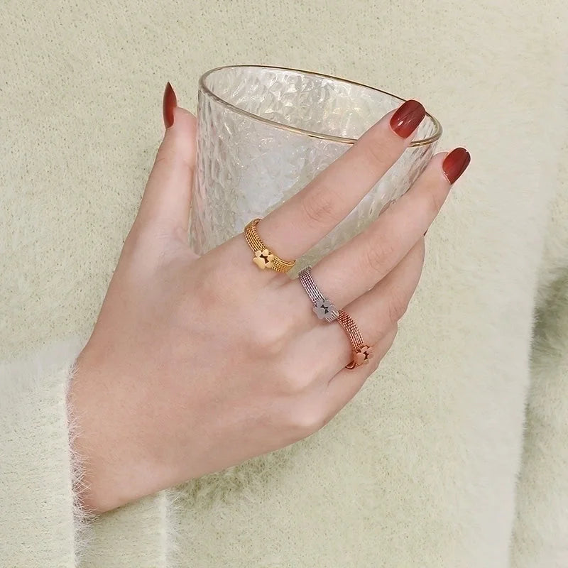 1 Piece Retro Solid Color Stainless Steel Plating Rings