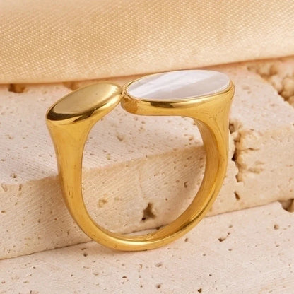 304 Stainless Steel 14K Gold Plated Casual Vacation Plating Inlay Twist Glass Stone Shell Zircon Rings