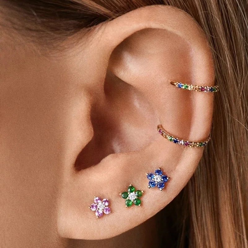 1 Pair Minimalist Flower Plating Inlay Copper Zircon White Gold Plated Gold Plated Ear Studs
