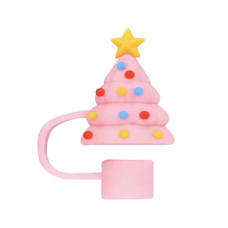 Christmas Cute Christmas Tree Santa Claus Snowman Silica Gel Straw Decorative Cap 1 Piece