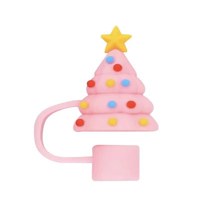 Christmas Cute Christmas Tree Santa Claus Snowman Silica Gel Straw Decorative Cap 1 Piece