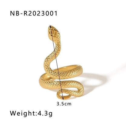 Stainless Steel 18K Gold Plated IG Style Plating Snake Open Rings