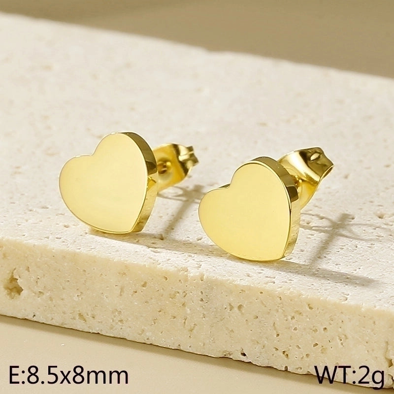 1 Pair Minimalist Heart Shape Titanium Steel Gold Plated Ear Studs