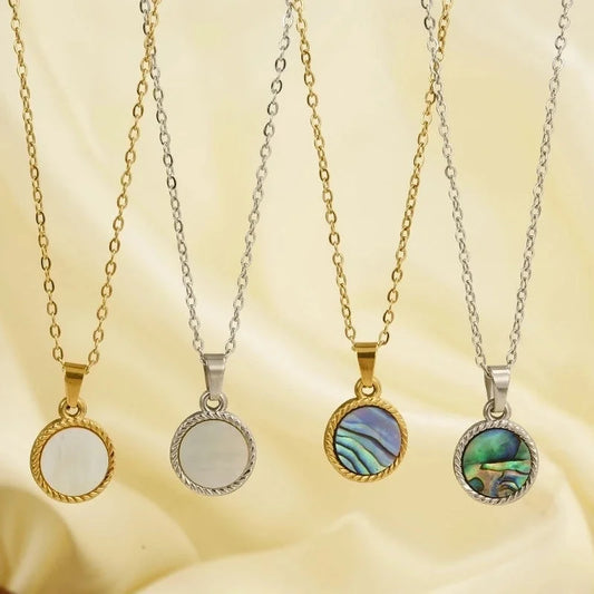 Vintage Style Classic Style Round 304 Stainless Steel Shell Abalone Shell 18K Gold Plated Irregular Plating Charms Pendant Necklace