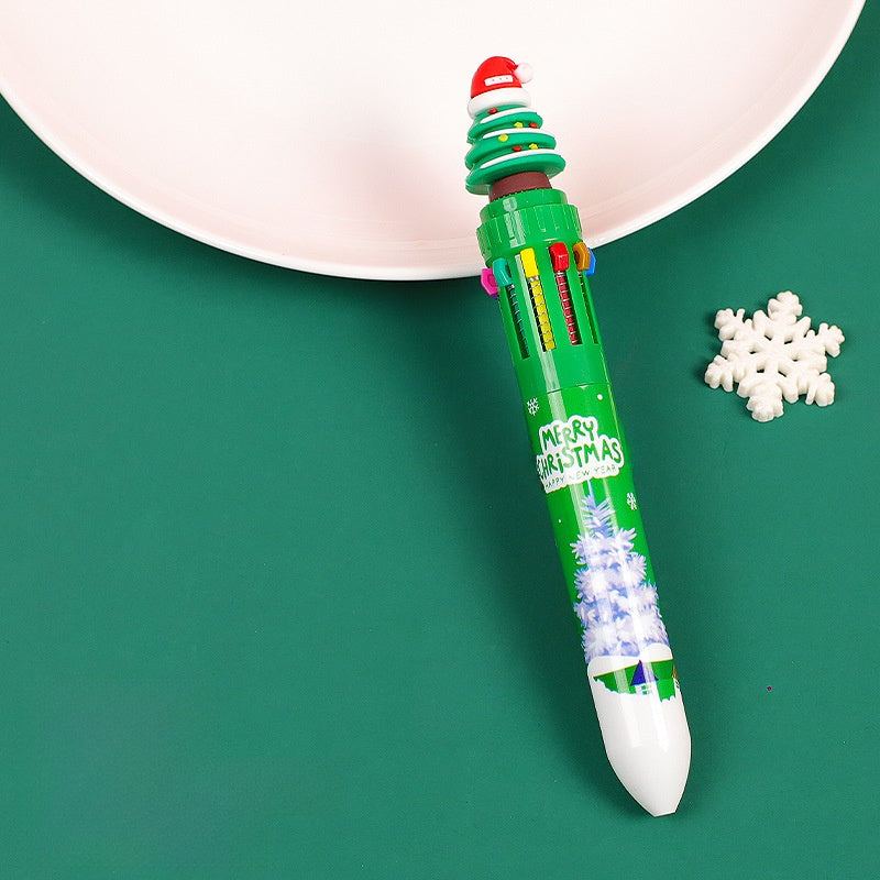 Cartoon Ten-color Press Pen Children's Student 10-color Ballpoint Pen Christmas Gift