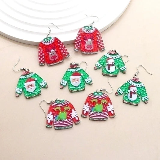 1 Pair Minimalist Christmas Tree Printing Arylic Drop Earrings