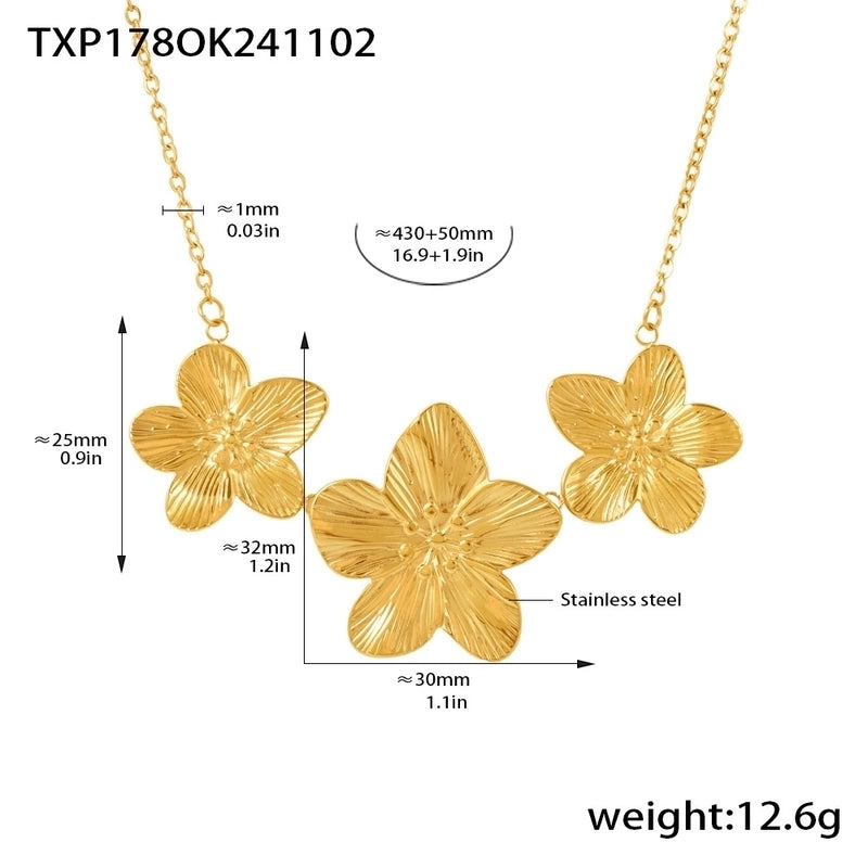 Elegant Vacation Flower 304 Stainless Steel 18K Gold Plated Rings Bracelets Necklace