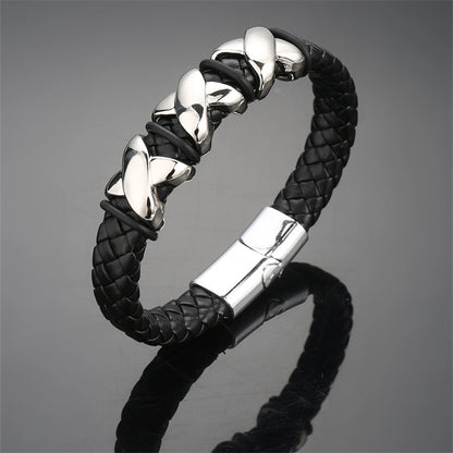 Casual Punk Cool Style Leaf Skull Pu Leather Alloy Halloween Men's Bracelets