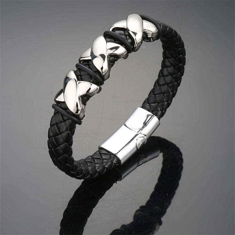 Casual Punk Cool Style Leaf Skull Pu Leather Alloy Halloween Men's Bracelets