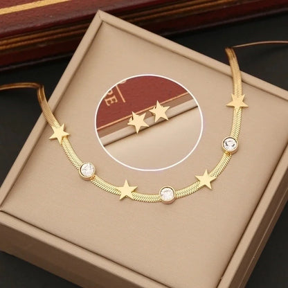 Stainless Steel 18K Gold Plated Fashion Inlay Animal Star Heart Shape Zircon Earrings Necklace
