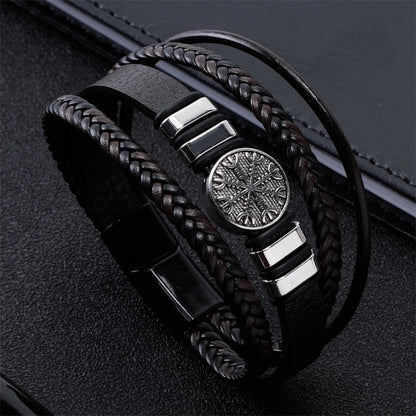 European And American Fashion Trendy Men's Bracelet All-match Multi-layer Woven Leather Snowflake Bracelet Set Trendy Jewelry