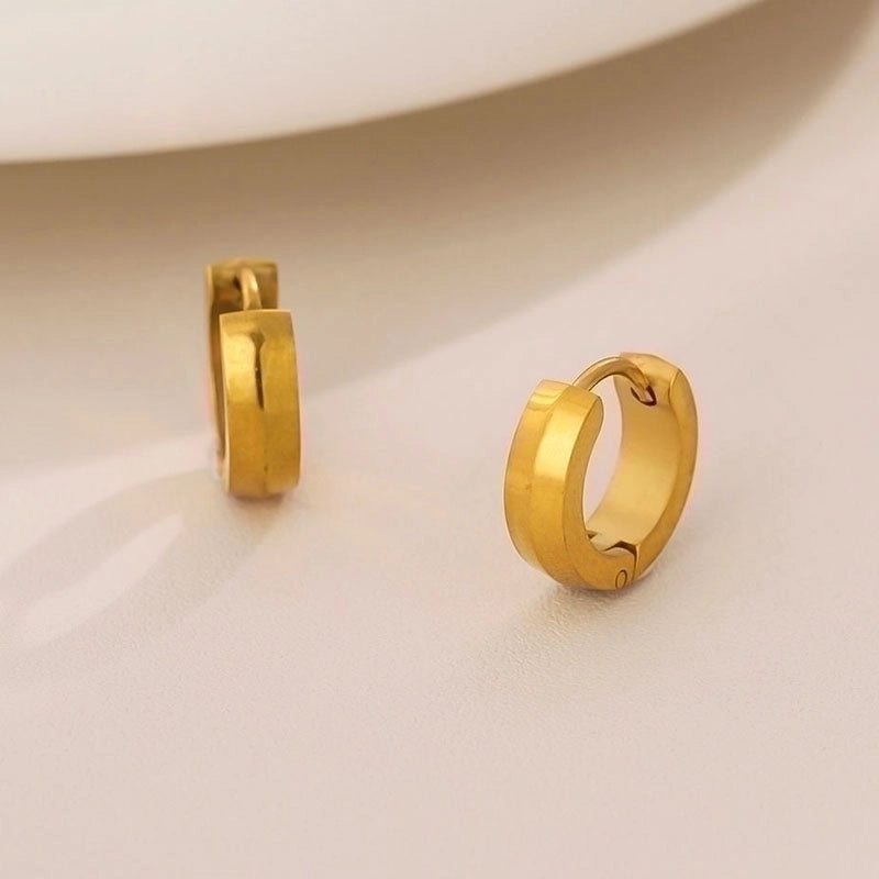 1 Pair Minimalist Round Plating Stainless Steel Titanium Steel 18K Gold Plated Hoop Earrings