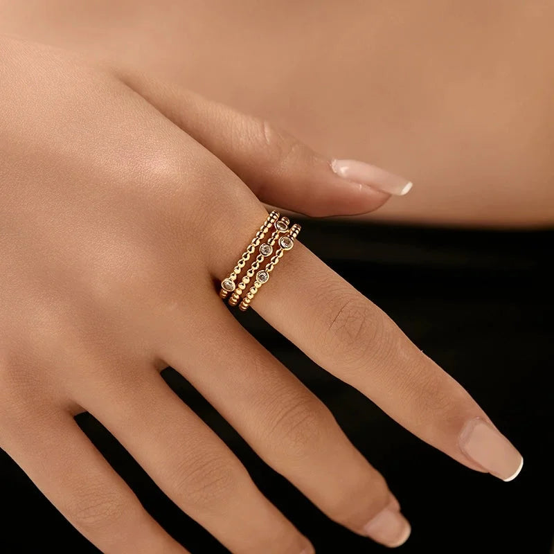 Copper 18K Gold Plated Inlay Semicircle Round Petal Zircon Open Rings