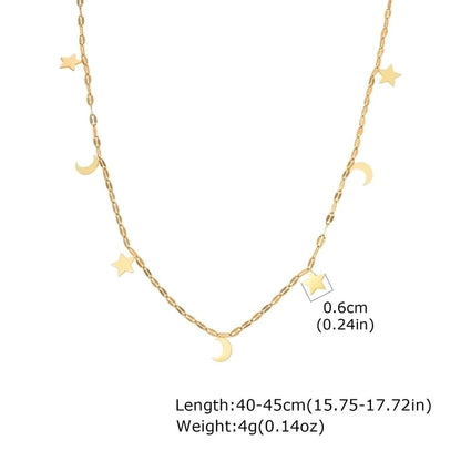 IG Style Star Moon 201 Stainless Steel 18K Gold Plated Necklace