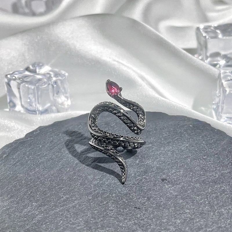 Hip-Hop Cool Style Snake Copper Plating Inlay Rhinestones Open Rings