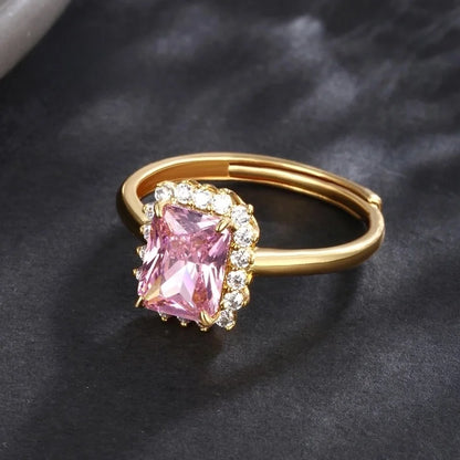 6 Pieces Elegant XUPING Square Copper Artificial Gemstones 18K Gold Plated Inlay Open Rings