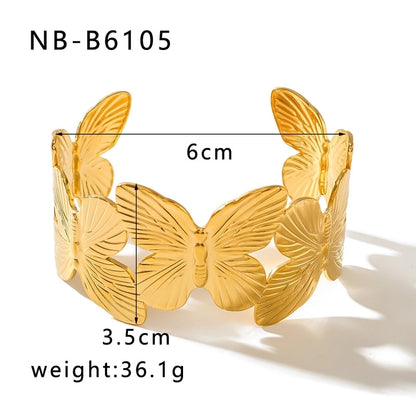 Vintage Style Minimalist Classic Style Butterfly 304 Stainless Steel 18K Gold Plated Bangle In Bulk