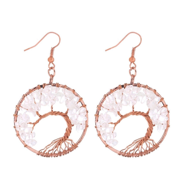 1 Pair Minimalist Leaf Natural Stone Copper Drop Earrings