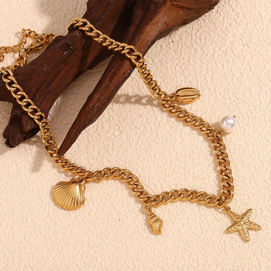 Fashion Conch Starfish Animal Chinese Zodiac Stainless Steel Electroplating Necklaces