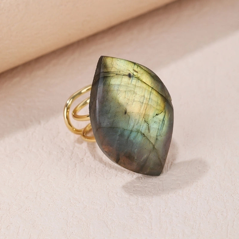 Hip-Hop Punk Irregular Labradorite Asymmetrical Irregular Labradorite Women's Open Rings