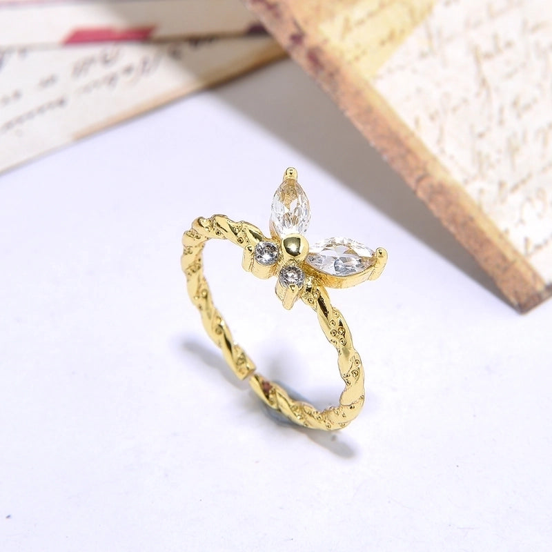Copper 18K Gold Plated Inlay Butterfly Zircon Open Rings