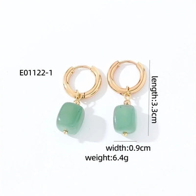 1 Pair Casual Vintage Style Minimalist Square Plating 304 Stainless Steel Natural Stone Gold Plated Drop Earrings