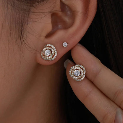 1 Pair XUPING Sweet Minimalist Flower Inlay Copper Artificial Gemstones 18K Gold Plated Ear Studs