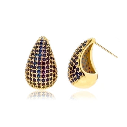1 Pair Minimalist Classic Style Water Droplets Enamel Plating Inlay Copper Rhinestones 18k Gold Plated Ear Studs