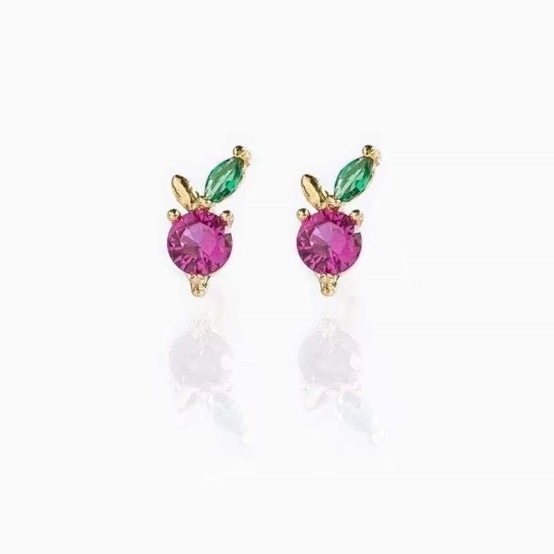 Fruit Vegetable Stud 18k Real Gold Color Zirconium Copper Earrings