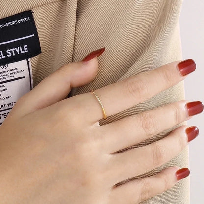 Minimalist Solid Color Titanium Steel Rhinestones 18K Gold Plated Inlay Rings