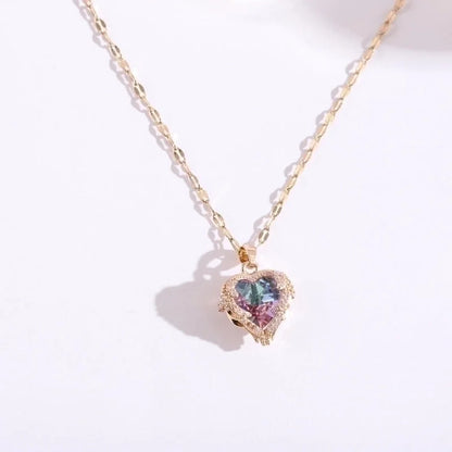 Stainless Steel Romantic Plating Inlay Heart Shape Artificial Crystal Pendant Necklace