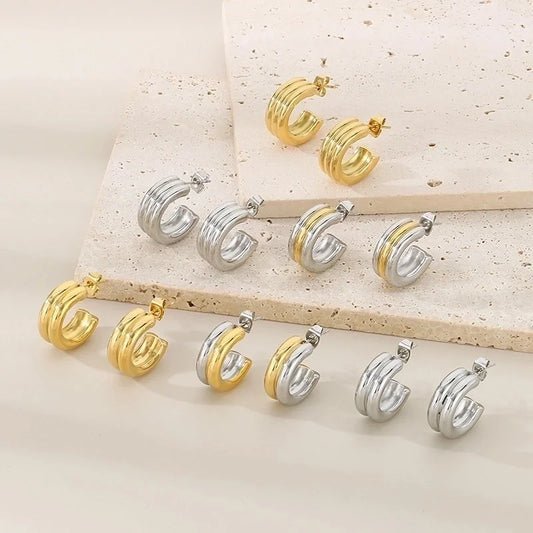 1 Pair Minimalist Solid Color Plating 304 Stainless Steel 18K Gold Plated Earrings