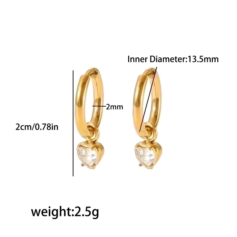 1 Pair Vintage Style Water Droplets Heart Shape Rectangle Polishing Plating Inlay 304 Stainless Steel Zircon Drop Earrings