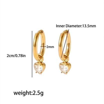 1 Pair Vintage Style Water Droplets Heart Shape Rectangle Polishing Plating Inlay 304 Stainless Steel Zircon Drop Earrings