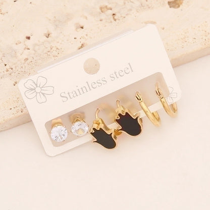1 Set Casual Minimalist Pentagram Heart Shape Enamel Stainless Steel 18K Gold Plated Earrings Ear Studs