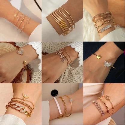 1 Set Minimalist Star Heart Shape Butterfly Stainless Steel Metal 18k Gold Plated Gold Plated Silver Plated Turquoise Rhinestones Zircon Bangle