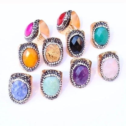 5 Pieces Casual Irregular Agate Brass Natural Stone Open Ring