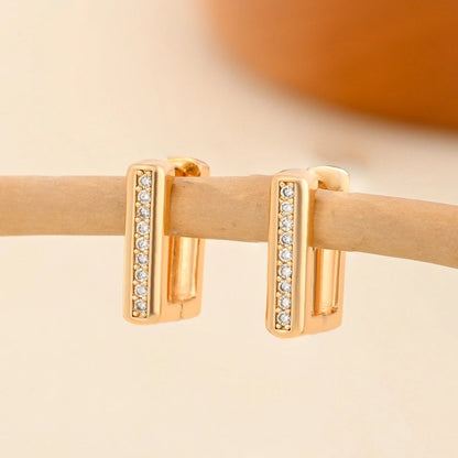 1 Pair Minimalist Solid Color Copper Zircon Earrings