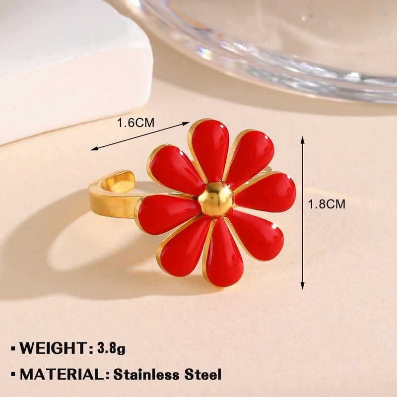 Minimalist Flower 304 Stainless Steel Plating Open Rings