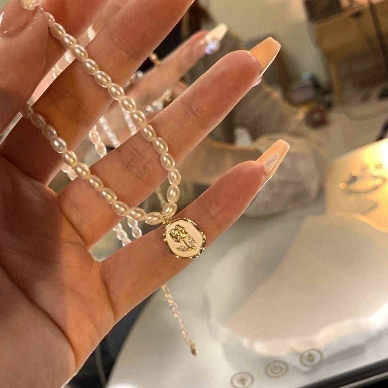 Fashion Heart Shape Titanium Steel Beaded Zircon Layered Necklaces 1 Piece