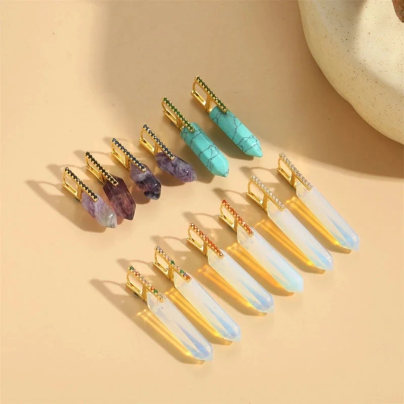 1 Pair Elegant Minimalist Commute Irregular Inlay Natural Stone Copper Zircon 14K Gold Plated Earrings