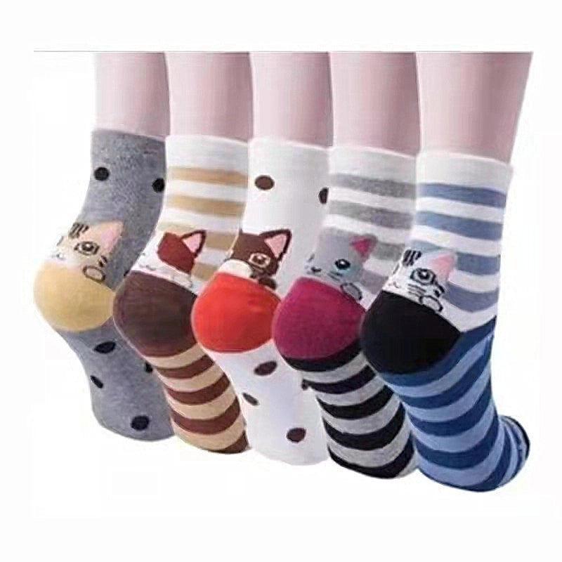 Women's Socks Fun Cat Socks Mid-length Socks Novelty Dog Animal Women's Socks Cotton Socks Cartoon Stockings Yama
