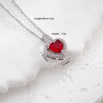 Glam Heart Shape 304 Stainless Steel Copper Zircon Inlay Earrings Necklace